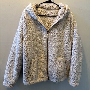 Cream SOFT Cozy Sherpa Jacket w/ Hood - Size M